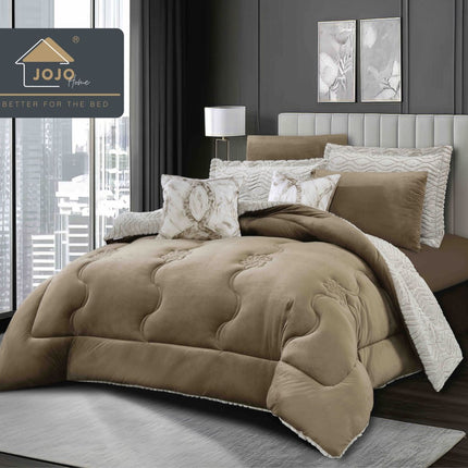 Lenjerie de Pat cu Pilota Inclusa, 2 Fete, Blanita Artificiala de Iepure, Cearsaf cu Elastic, 6 Piese, Pat Dublu - Maro