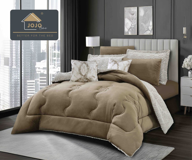 Lenjerie de Pat cu Pilota Inclusa, 2 Fete, Blanita Artificiala de Iepure, Cearsaf cu Elastic, 6 Piese, Pat Dublu - Maro