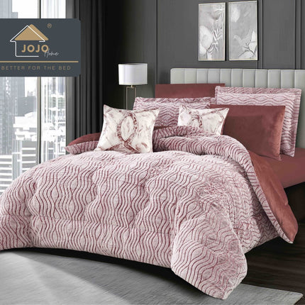 Lenjerie de Pat cu Pilota Inclusa, 2 Fete, Blanita Artificiala de Iepure, Cearsaf cu Elastic, 6 Piese, Pat Dublu - Visiniu