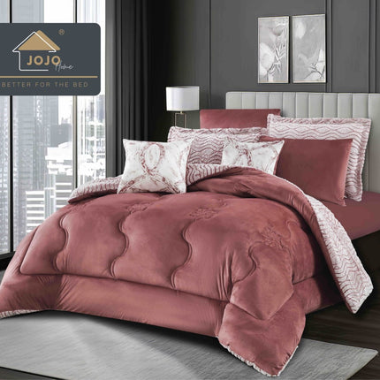 Lenjerie de Pat cu Pilota Inclusa, 2 Fete, Blanita Artificiala de Iepure, Cearsaf cu Elastic, 6 Piese, Pat Dublu - Visiniu