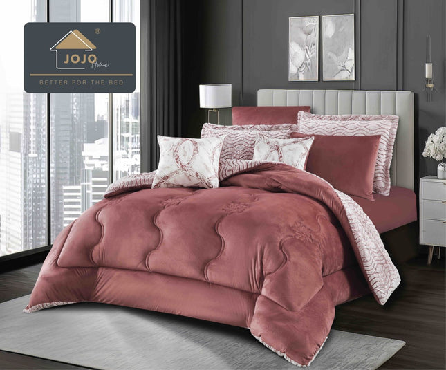 Lenjerie de Pat cu Pilota Inclusa, 2 Fete, Blanita Artificiala de Iepure, Cearsaf cu Elastic, 6 Piese, Pat Dublu - Visiniu