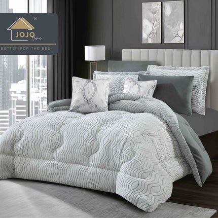 Lenjerie de Pat cu Pilota Inclusa, 2 Fete, Blanita Artificiala de Iepure, Cearsaf cu Elastic, 6 Piese, Pat Dublu - Gri Deschis