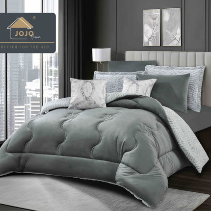 Lenjerie de Pat cu Pilota Inclusa, 2 Fete, Blanita Artificiala de Iepure, Cearsaf cu Elastic, 6 Piese, Pat Dublu - Gri Deschis