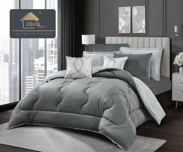 Lenjerie de Pat cu Pilota Inclusa, 2 Fete, Blanita Artificiala de Iepure, Cearsaf cu Elastic, 6 Piese, Pat Dublu - Gri Deschis