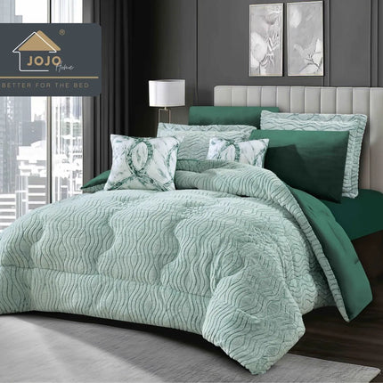 Lenjerie de Pat cu Pilota Inclusa, 2 Fete, Blanita Artificiala de Iepure, Cearsaf cu Elastic, 6 Piese, Pat Dublu - Verde Smarald