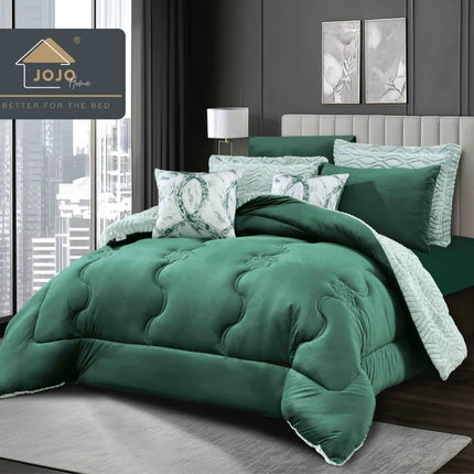 Lenjerie de Pat cu Pilota Inclusa, 2 Fete, Blanita Artificiala de Iepure, Cearsaf cu Elastic, 6 Piese, Pat Dublu - Verde Smarald