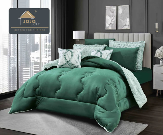 Lenjerie de Pat cu Pilota Inclusa, 2 Fete, Blanita Artificiala de Iepure, Cearsaf cu Elastic, 6 Piese, Pat Dublu - Verde Smarald