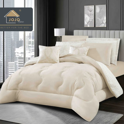 Lenjerie de Pat cu Pilota Inclusa, 2 Fete, Blanita Artificiala de Iepure, Cearsaf cu Elastic, 6 Piese, Pat Dublu - Crem