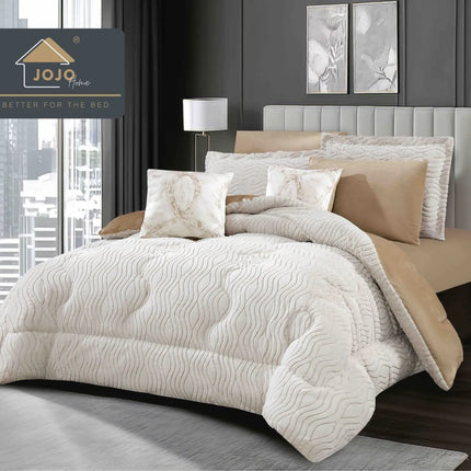 Lenjerie de Pat cu Pilota Inclusa, 2 Fete, Blanita Artificiala de Iepure, Cearsaf cu Elastic, 6 Piese, Pat Dublu - Bej