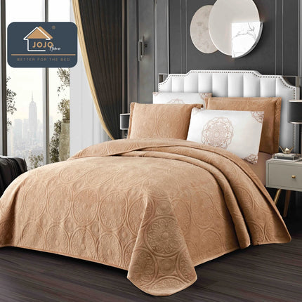 Set Cuvertura de Pat din Catifea Luxury, Pat Dublu, 5 Piese - Caramel Cod : CUVL5