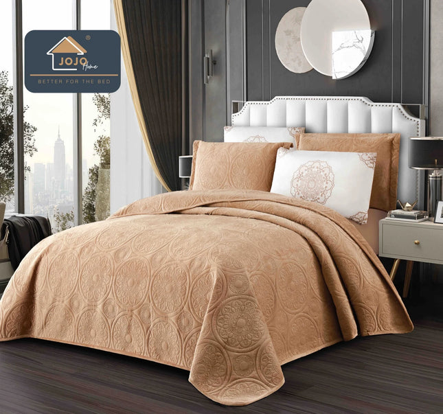 Set Cuvertura de Pat din Catifea Luxury, Pat Dublu, 5 Piese - Caramel Cod : CUVL5