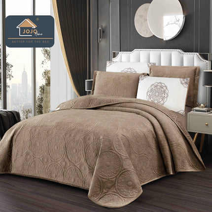 Set Cuvertura de Pat din Catifea Luxury, Pat Dublu, 5 Piese - Maro Cod : CUVL6