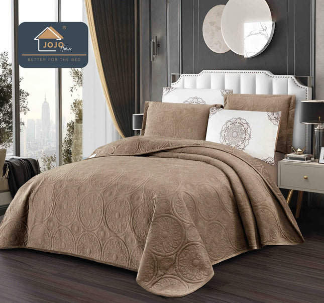 Set Cuvertura de Pat din Catifea Luxury, Pat Dublu, 5 Piese - Maro Cod : CUVL6