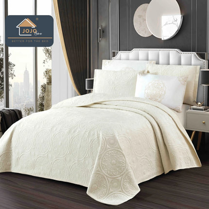 Set Cuvertura de Pat din Catifea Luxury, Pat Dublu, 5 Piese - Crem Cod : CUVL9