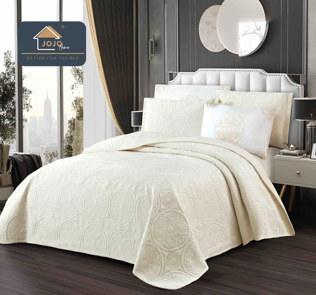 Set Cuvertura de Pat din Catifea Luxury, Pat Dublu, 5 Piese - Crem Cod : CUVL9