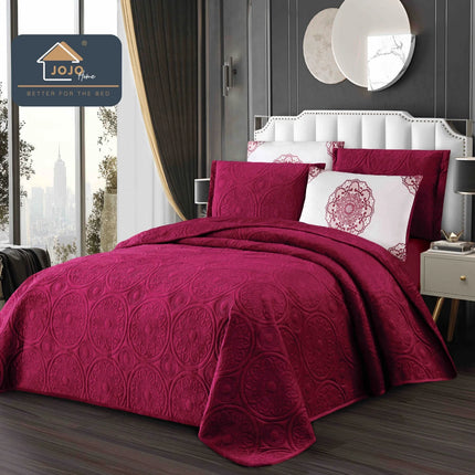 Set Cuvertura de Pat din Catifea Luxury, Pat Dublu, 5 Piese - Visiniu Cod : CUVL10