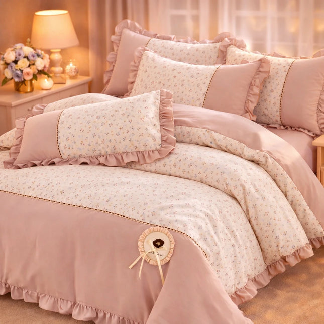 Lenjerie Premium din Bumbac Soft Touch cu Volanase 4 Piese | Cod VLN55