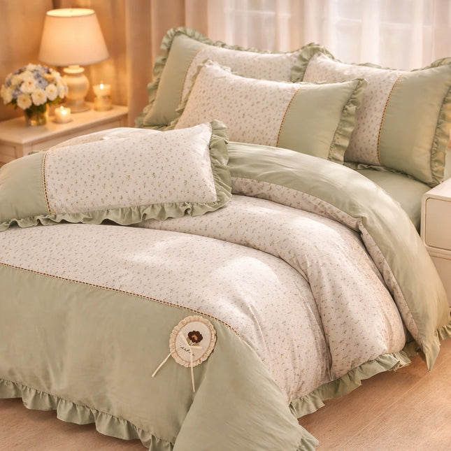 Lenjerie Premium din Bumbac Soft Touch cu Volanase 4 Piese | Cod VLN56