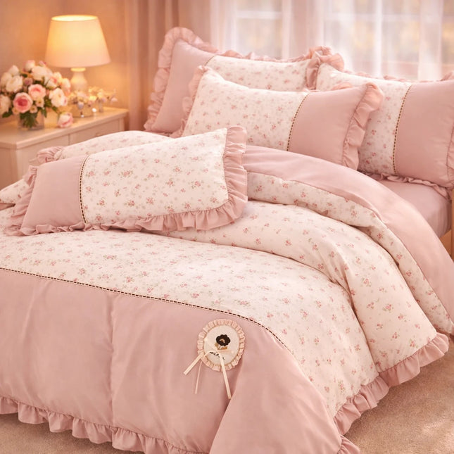 Lenjerie Premium din Bumbac Soft Touch cu Volanase 4 Piese | Cod VLN57