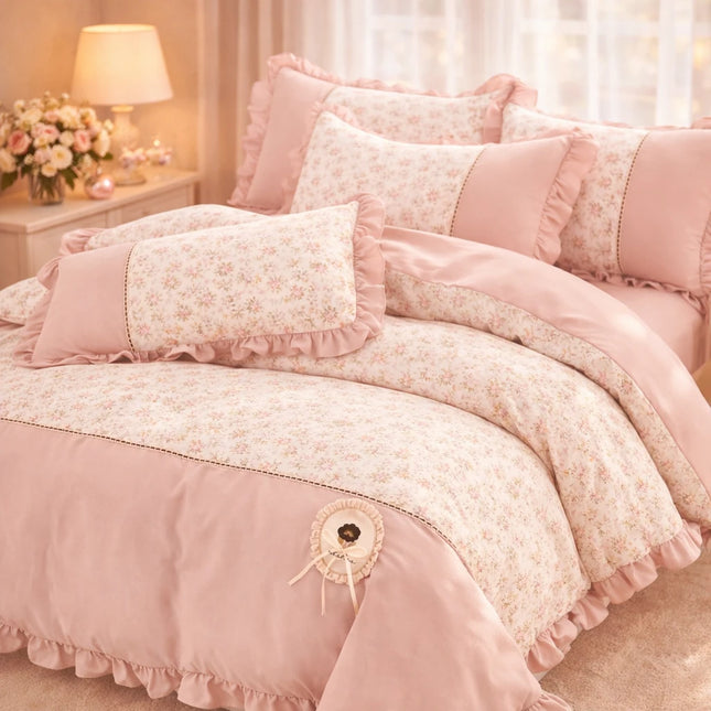 Lenjerie Premium din Bumbac Soft Touch cu Volanase 4 Piese | Cod VLN59