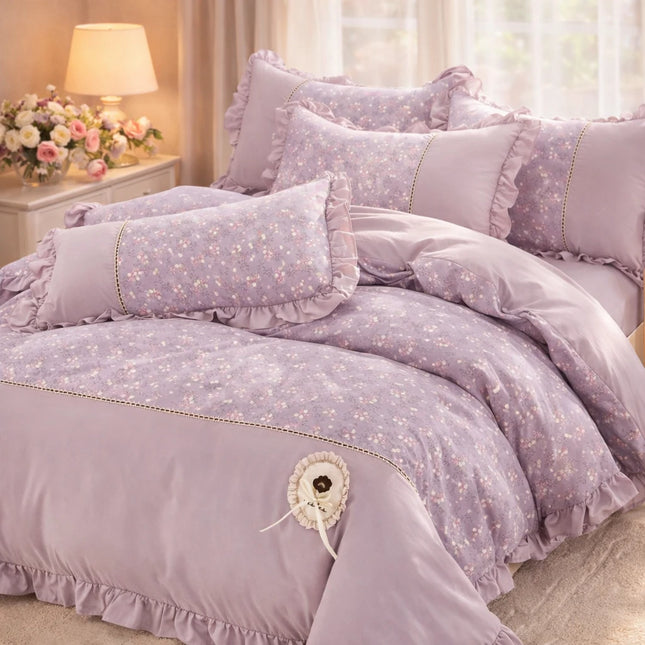 Lenjerie Premium din Bumbac Soft Touch cu Volanase 4 Piese | Cod VLN61