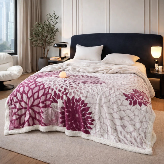Patura Cocolino Premium Floria Soft 3D – 200x230 cm - Pufoasa si Calduroasa - Burgundy