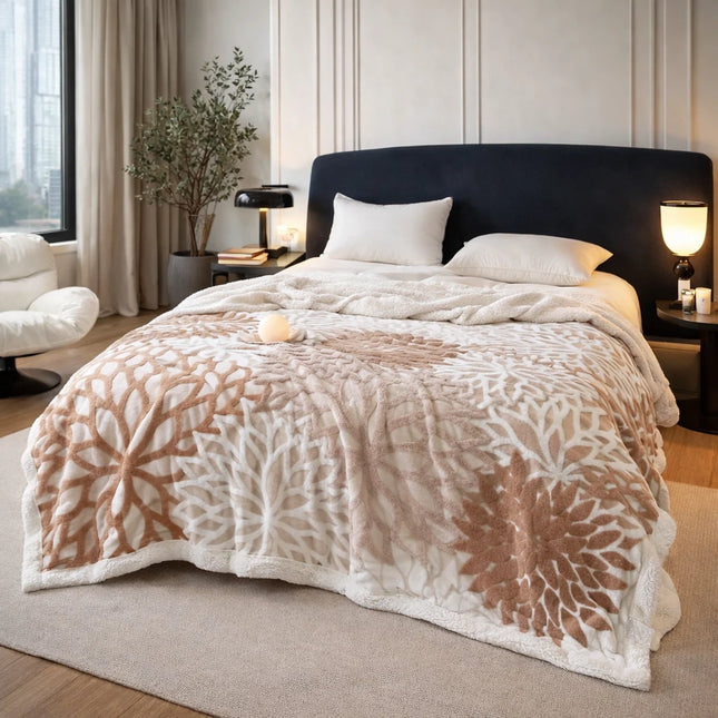 Patura Cocolino Premium Floria Soft 3D – 200x230 cm - Pufoasa si Calduroasa - Maro