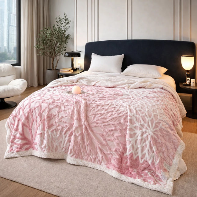 Patura Cocolino Premium Floria Soft 3D – 200x230 cm - Pufoasa si Calduroasa - Roz