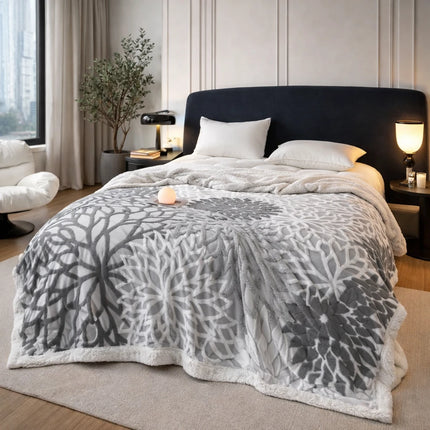 Patura Cocolino Premium Floria Soft 3D – 200x230 cm - Pufoasa si Calduroasa - Gri Inchis