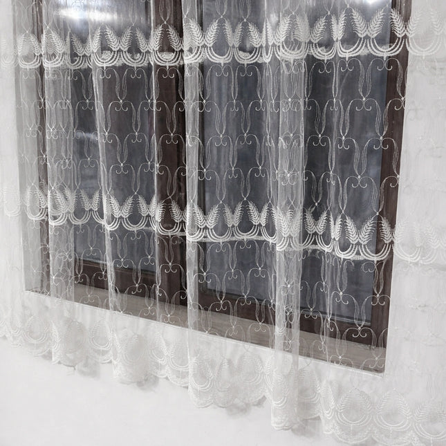 Perdea Bucatarie Brodata 1,6m x 4m -Gata Cusuta cu Tiv si Rejansa, Model Spic de Grau Cod BUC02