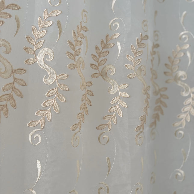 Perdea Royal cu Broderie Champagne 2,7m x 4m - Gata Cusuta cu Tiv si Rejansa Cod RP01