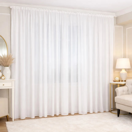 Perdea Matase Alba Nobila 2.5m x 4m - Gata Cusuta cu Tiv si Rejansa COD PMM1