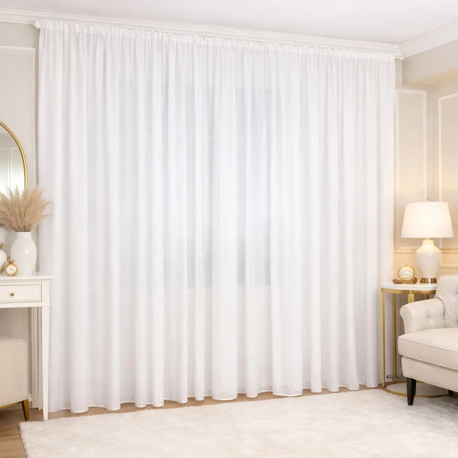 Perdea Matase Alba Nobila 2.5m x 4m - Gata Cusuta cu Tiv si Rejansa COD PMM1