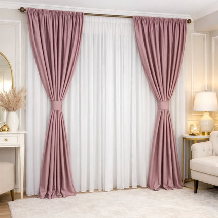 Set 2 Draperii din Catifea 80% Blackout Roz Pudra 2.7m x 3m - Gata Cusuta cu Tiv si Rejansa Cod DB1