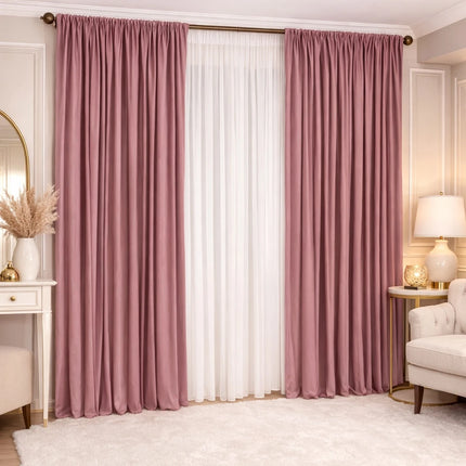 Set 2 Draperii din Catifea 80% Blackout Roz Pudra 2.7m x 3m - Gata Cusuta cu Tiv si Rejansa Cod DB1