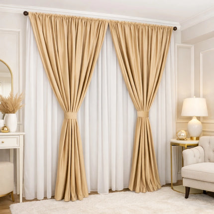 Set Siena - Perdea Matase Nobila si Draperie din Catifea 80% Blackout - Gata Cusute cu Tiv si Rejansa Cod SC06