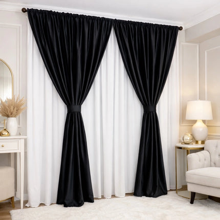 Set 2 Draperii din Catifea 80% Blackout Negru 2.7m x 3m - Gata Cusuta cu Tiv si Rejansa Cod DB3