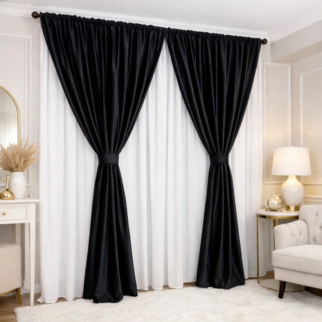 Set 2 Draperii din Catifea 80% Blackout Negru 2.7m x 3m - Gata Cusuta cu Tiv si Rejansa Cod DB3