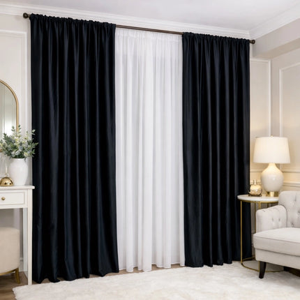 Set 2 Draperii din Catifea 80% Blackout Negru 2.7m x 3m - Gata Cusuta cu Tiv si Rejansa Cod DB3