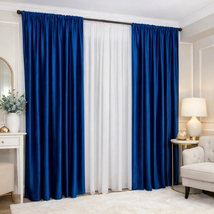 Set 2 Draperii din Catifea 80% Blackout Albastru 2.7m x 3m - Gata Cusuta cu Tiv si Rejansa Cod DB4
