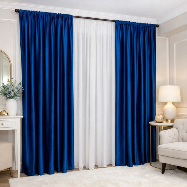 Set 2 Draperii din Catifea 80% Blackout Albastru 2.7m x 3m - Gata Cusuta cu Tiv si Rejansa Cod DB4