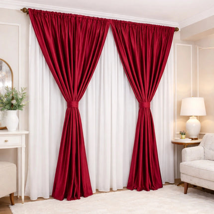 Set Verona - Perdea Matase Nobila si Draperie din Catifea 80% Blackout - Gata Cusute cu Tiv si Rejansa Cod SC01