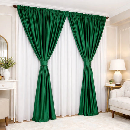 Set 2 Draperii din Catifea 80% Blackout Verde Smarald 2.7m x 3m - Gata Cusuta cu Tiv si Rejansa Cod DB6