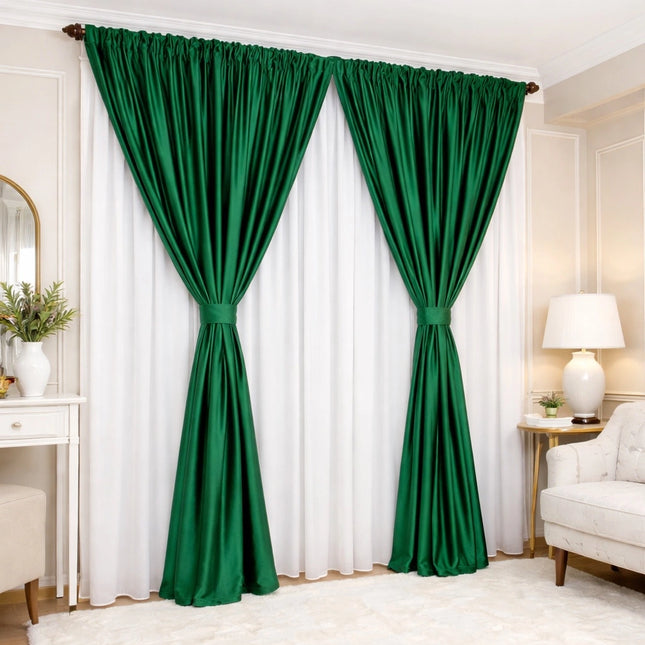 Set 2 Draperii din Catifea 80% Blackout Verde Smarald 2.7m x 3m - Gata Cusuta cu Tiv si Rejansa Cod DB6