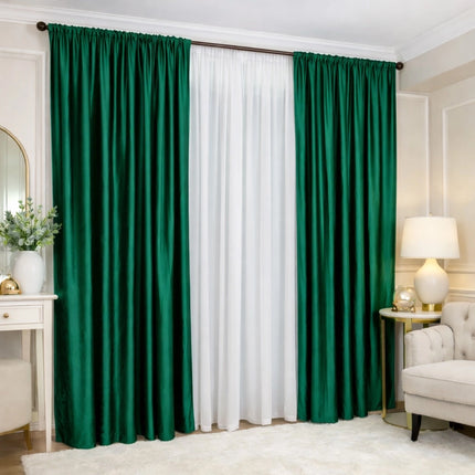 Set 2 Draperii din Catifea 80% Blackout Verde Smarald 2.7m x 3m - Gata Cusuta cu Tiv si Rejansa Cod DB6