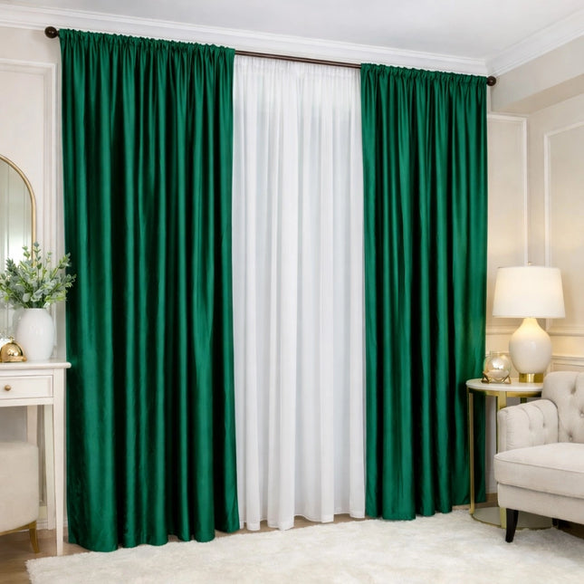 Set 2 Draperii din Catifea 80% Blackout Verde Smarald 2.7m x 3m - Gata Cusuta cu Tiv si Rejansa Cod DB6