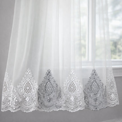 Perdea Eleganta din Tul cu Broderie 2.7m x 4m, Gata Cusuta cu Tiv si Rejansa Cod PT01