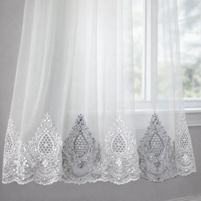 Perdea Eleganta din Tul cu Broderie 2.7m x 4m, Gata Cusuta cu Tiv si Rejansa Cod PT01
