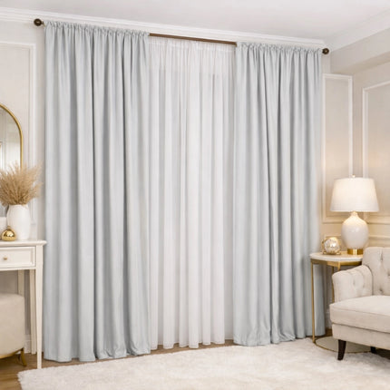 Set 2 Draperii din Catifea 80% Blackout Gri Deschis 2.7m x 3m - Gata Cusuta cu Tiv si Rejansa Cod DB8