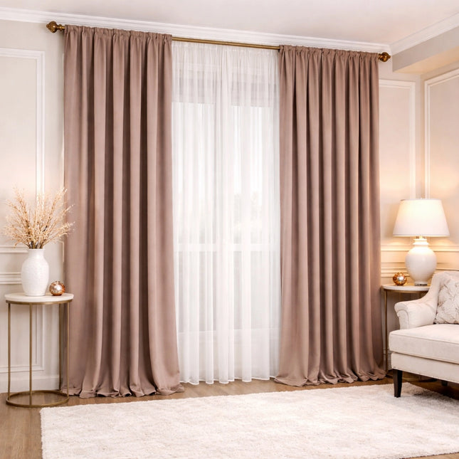 Set 2 Draperii din Catifea 80% Blackout Maro 2.7m x 3m - Gata Cusuta cu Tiv si Rejansa Cod DB10